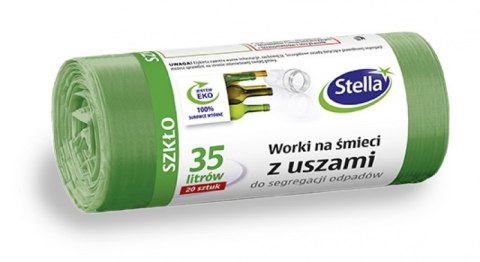 Worki do segregacji SZKŁO zielone z uszami LDPE 35l (20szt.) STELLA 032198 Worki do segregacji SZKŁO zielone z uszami LDPE 35l (20szt.) STELLA 032198