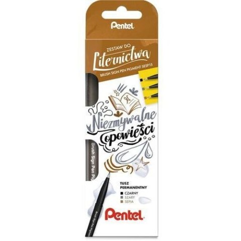 Pisak BRUSH SIGN PEN PIGMENT (3 szt.) NIEZMYWALNE OPOWIEŚCI SESP-15-ST3 PENTEL Pisak BRUSH SIGN PEN PIGMENT (3 szt.) NIEZMYWALNE OPOWIEŚCI SESP-15-ST3 PENTEL