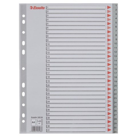Przekładki plastikowe szare PP A4 1-31 100108 numeryczne ESSELTE Przekładki plastikowe szare PP A4 1-31 100108 numeryczne ESSELTE