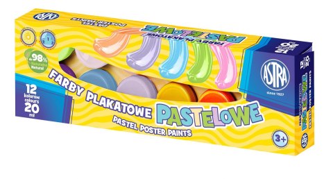 Farby plakatowe pastelowe Astra 12 kolorów - 20 ml, 301118001 Farby plakatowe pastelowe Astra 12 kolorów - 20 ml, 301118001