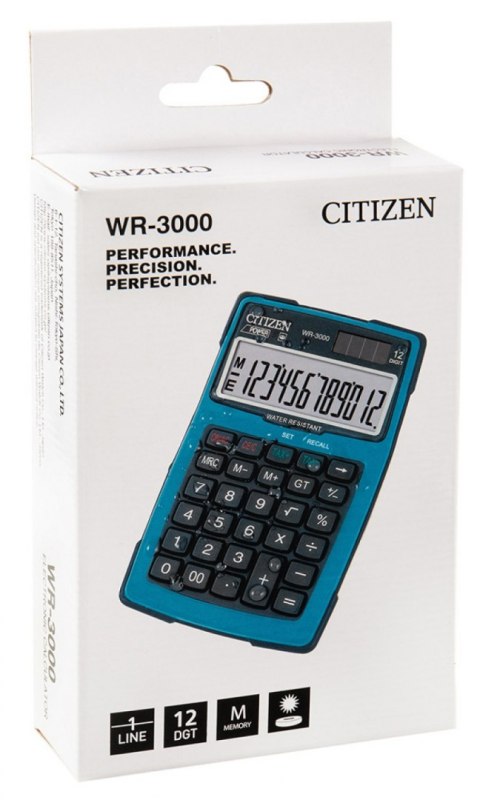 Kalkulator wodoodporny CITIZEN WR-3000, 152x105mm, niebieski (X) Kalkulator wodoodporny CITIZEN WR-3000, 152x105mm, niebieski (X)