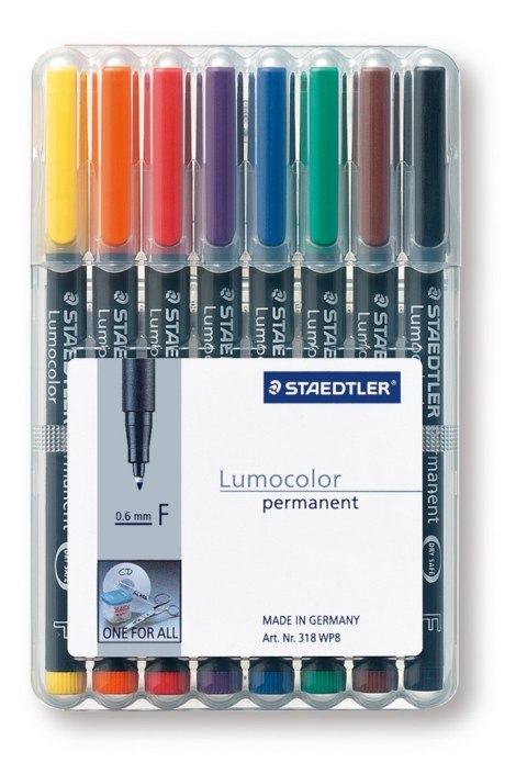 Foliopis Lumocolor, F, wodoodporny, zestaw 8 kol. (1, 2, 3, 4, 5, 6, 7, 9) w etui box, Staedtler S 318 WP8 Foliopis Lumocolor, F, wodoodporny, zestaw 8 kol. (1, 2, 3, 4, 5, 6, 7, 9) w etui box, Staedtler S 318 WP8