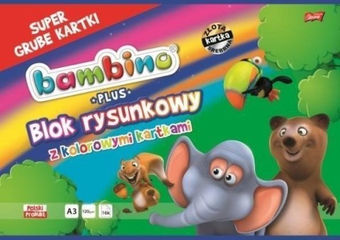 Blok rysunkowy z kolorowymi kartkami A3 16 kartek bambino plus, 120g/m2 ST.MAJEWSKI (X) Blok rysunkowy z kolorowymi kartkami A3 16 kartek bambino plus, 120g/m2 ST.MAJEWSKI (X)