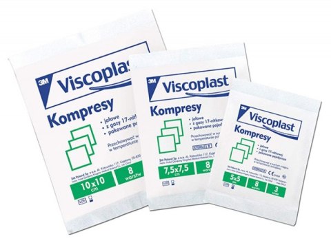 Jałowe kompresy gazowe VISCOPLAST, bawełniane, 17-nitkowe, 8 warstw 7,5x7,5cm, 3szt. Jałowe kompresy gazowe VISCOPLAST, bawełniane, 17-nitkowe, 8 warstw 7,5x7,5cm, 3szt.