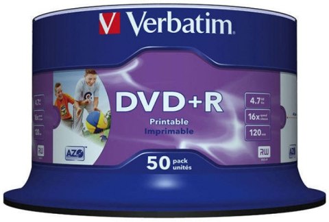Płyta DVD+R VERBATIM 43512 16x 4,7GB (50) cake AZO Wide Inkjet Printable Płyta DVD+R VERBATIM 43512 16x 4,7GB (50) cake AZO Wide Inkjet Printable