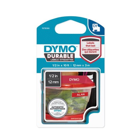 Taśma DYMO D1 Durable - 12 mm x 3 M - biały/czerwony 1978366 do drukarek etykiet SALE Taśma DYMO D1 Durable - 12 mm x 3 M - biały/czerwony 1978366 do drukarek etykiet SALE