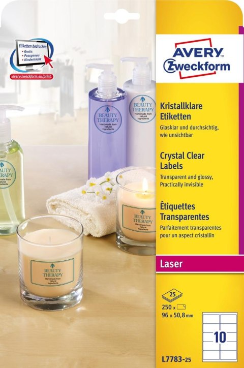 Etykiety Crystal Clear L7783-25 96 x 50,8 25 ark przezroczyste Avery Zweckform Etykiety Crystal Clear L7783-25 96 x 50,8 25 ark przezroczyste Avery Zweckform