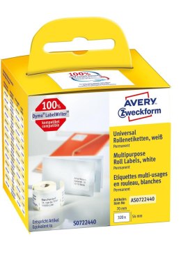 Etykiety uniwersalne AS0722440 54 x 70 320 et. w rolce do termodruku, trwałe, białe, Avery Zweckform