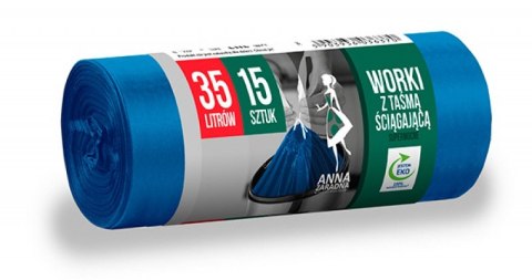 Worki na śmieci 35l supermoc.z taś.(15 szt.) niebieskie ANNA ZARADNA 36370 Worki na śmieci 35l supermoc.z taś.(15 szt.) niebieskie ANNA ZARADNA 36370