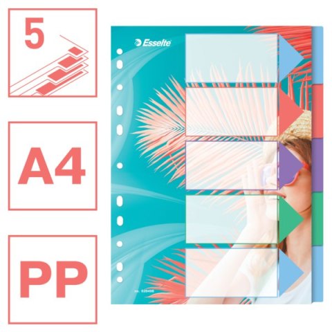 Przekładki ColourBreeze PP A4, 5 przekładek Esselte 628498 Przekładki ColourBreeze PP A4, 5 przekładek Esselte 628498
