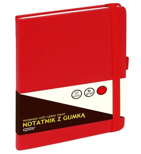 Notatnik GRAND z gumką A5/80 kartek, 80g/kratka, okładka czerwona, 150-1382 Notatnik GRAND z gumką A5/80 kartek, 80g/kratka, okładka czerwona, 150-1382