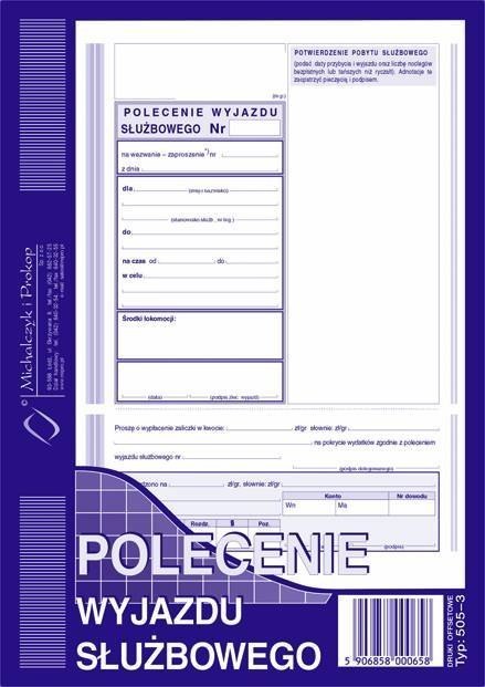 Polecenie wyjazdu służbowego, A5 40 kartek, 10-505-3 DOTTS Polecenie wyjazdu służbowego, A5 40 kartek, 10-505-3 DOTTS