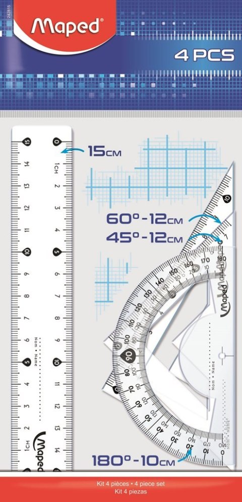 Zestaw geometryczny (linijka 15cm, 2 ekierki, kątomierz) 242815 MAPED Zestaw geometryczny (linijka 15cm, 2 ekierki, kątomierz) 242815 MAPED