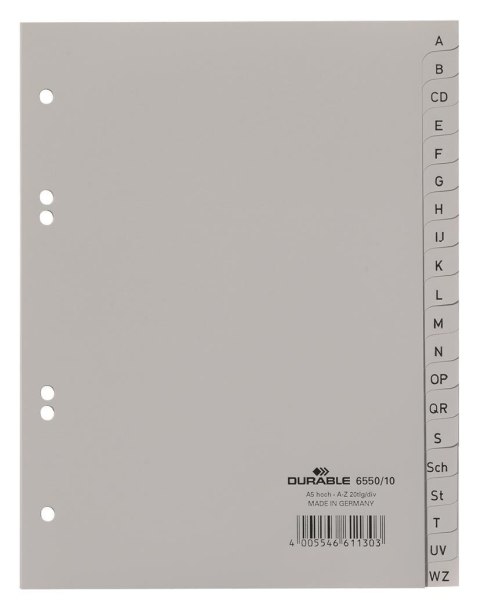 Przekładki A5 A-Z PP szare 6550 DURABLE Przekładki A5 A-Z PP szare 6550 DURABLE